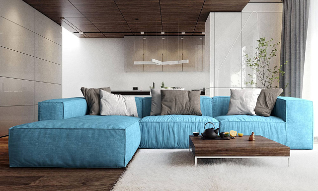 Большой голубой диван Фри Лаунж для гостиной 